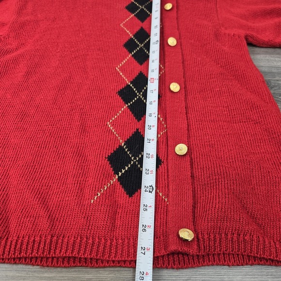 Vintage Jantzen Sweater Womens L Red Argyle Long Sleeve Button Accents - Picture 4 of 12